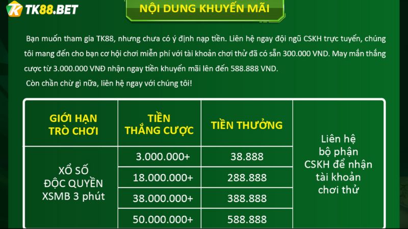 Nội dung khuyến mãi Nhận 300K chơi miễn phí